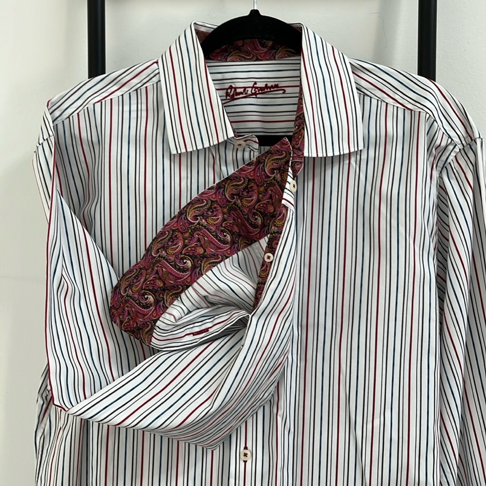 Robert Graham Stripes Cotton Long Sleeve Paisley Shirt Men Size XL